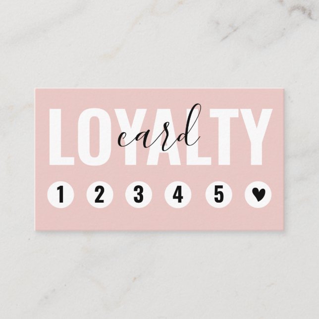 Trendy Blush Pink White Customer Loyalty Card (Front)