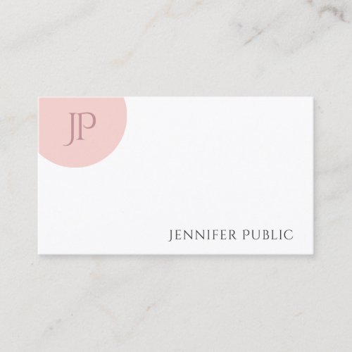 Trendy Blush Pink White Elegant Modern Monogram Business Card