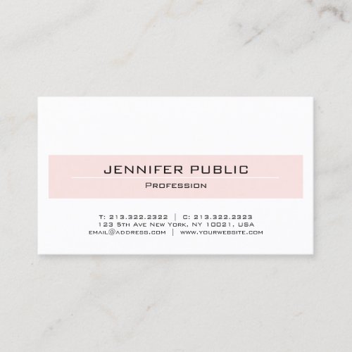 Trendy Blush Pink White Minimalist Elegant Plain Business Card