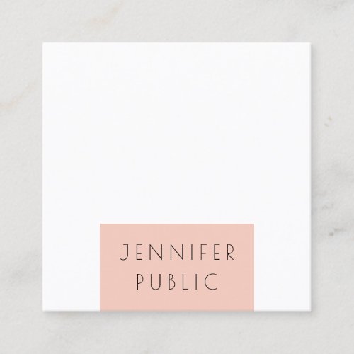Trendy Blush Pink White Modern Minimalist Square Business Card