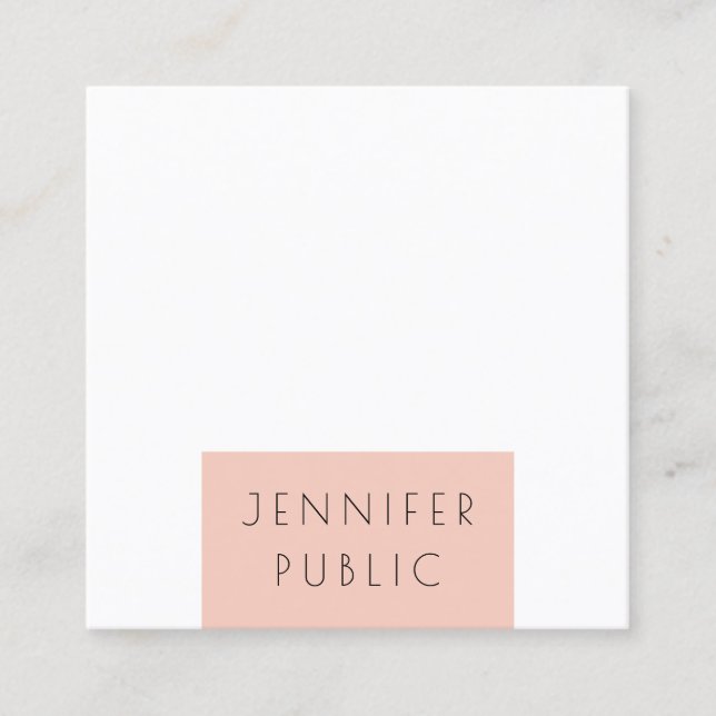 Trendy Blush Pink White Modern Minimalist Square Business Card (Front)