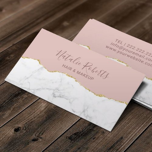 Trendy Blush Rose Gold  Marble Beauty Salon Business Card