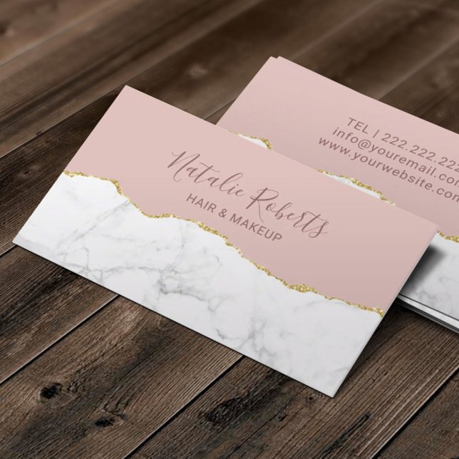 Trendy Blush Rose Gold & Marble Beauty Salon Business Card (Creator Uploaded)