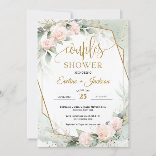 Trendy blush roses and eucalyptus couples shower invitation