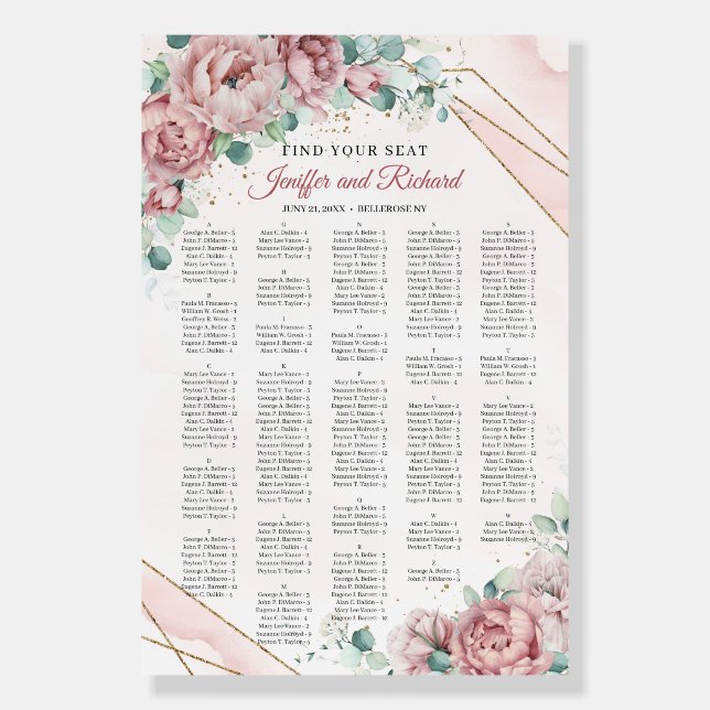 Trendy blush roses eucalyptus gold Alphabetical Foam Board (Front)