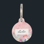 Trendy blush watercolor ombre floral watercolor pet name tag<br><div class="desc">A modern hand painted pastel blush pink ombre watercolor fading onto a modern ,  romantic and elegant pink,  purple floral watercolor pattern.</div>