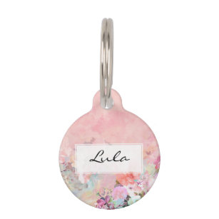 Trendy blush watercolor ombre floral watercolor pet name tag