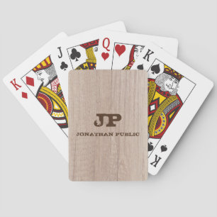 Trendy Board Plank Wood Look Monogram Template Poker Cards