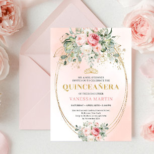 Trendy Bohemian Blush Floral Quinceañera Invitatio Invitation