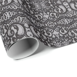 trendy bohemian girly Parisian black lace Wrapping Paper