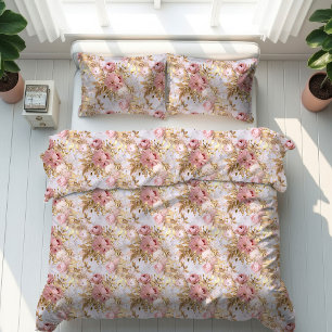 Trendy Bohemian Pastel Pink Flowers Bedroom Decor Duvet Cover
