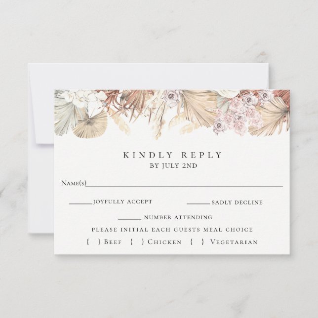 Trendy Bohemian Wedding RSVP With Meal Choice Card (Front)