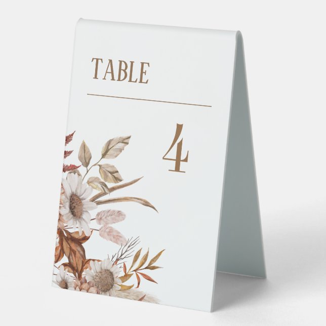 Trendy Bohemian Wedding Table Numbers Table Tent (Front)