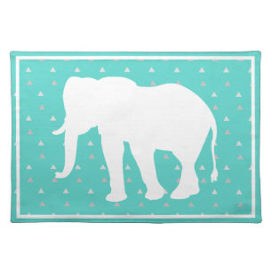 Trendy Bohemian White Elephant & Gray Triangles Cloth Placemat