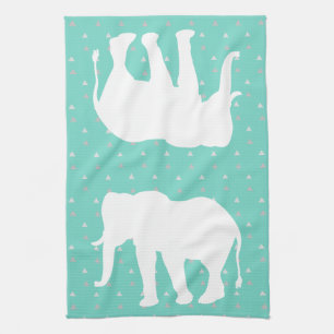 Trendy Bohemian White Elephant & Gray Triangles Kitchen Towel