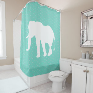 Trendy Bohemian White Elephant & Gray Triangles Shower Curtain