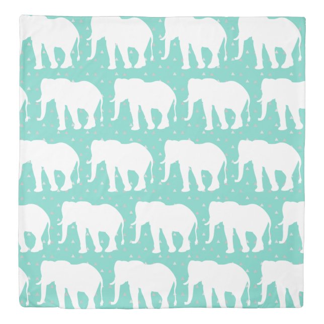 Trendy Bohemian White Elephants & Triangles Duvet Cover (Front)