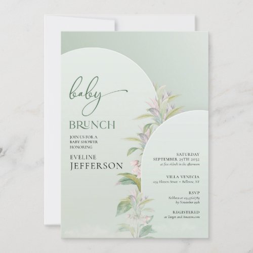 Trendy boho arch greenery blush floral baby brunch invitation