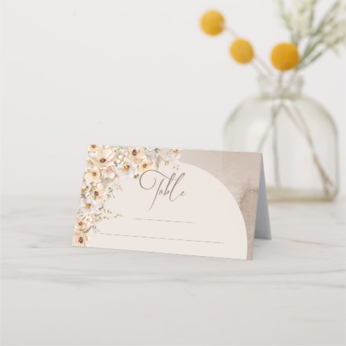 Trendy boho arch neutral ivory white wildflowers  place card