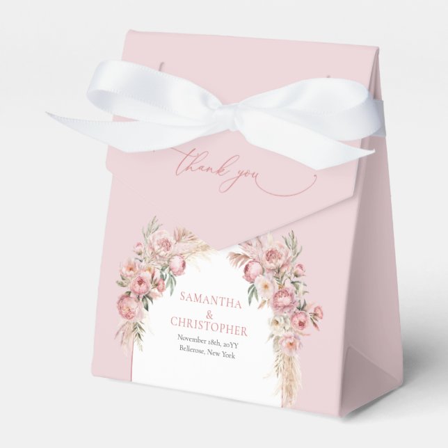 Trendy Boho arch soft peonies pampas eucalyptus Favor Boxes (Front Side)