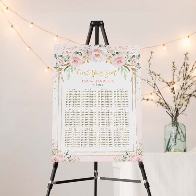 Trendy Boho Blush Gold Floral Wedding Seating Foam Board (In Situ (Stand))