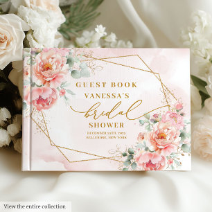 Trendy Boho Blush Pink Gold Floral Bridal Shower  Guest Book