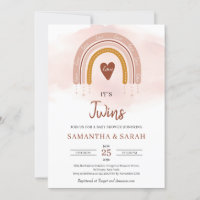 Trendy Boho Blush Pink Rainbow It's Twins  Invitation