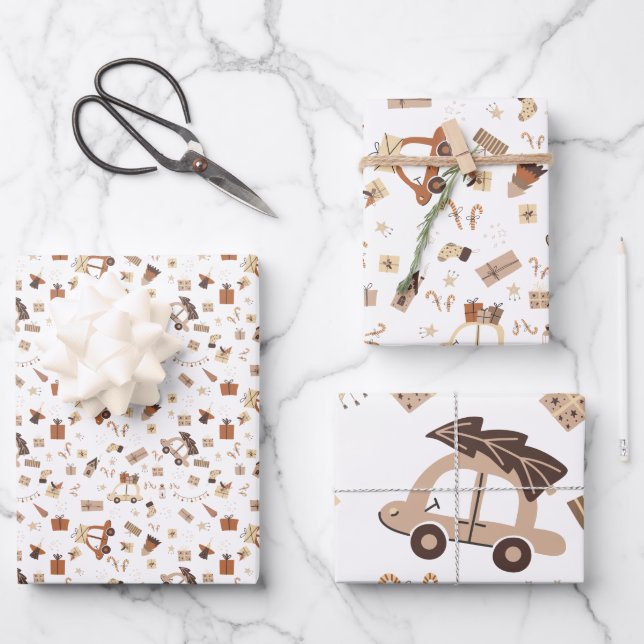 Trendy Boho Brown Christmas Wrapping Paper Sheets (Front)