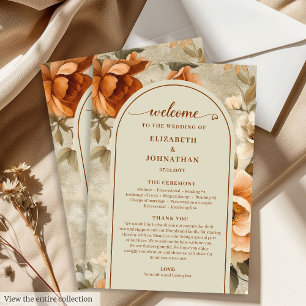 Trendy Boho Burnt Orange Ivory Sage Floral Wedding Program