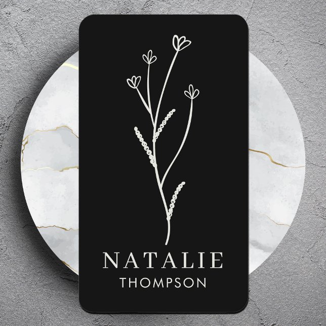 Trendy Boho Chic Minimalist Black and White Flower Business Card (Creator Uploaded)