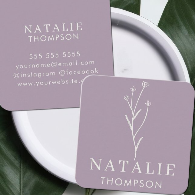 Trendy Boho Chic Minimalist Lilac Lavender Flower Square Business Card (Creator Uploaded)