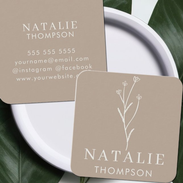Trendy Boho Chic Minimalist Rustic Greig Flower Square Business Card (Creator Uploaded)