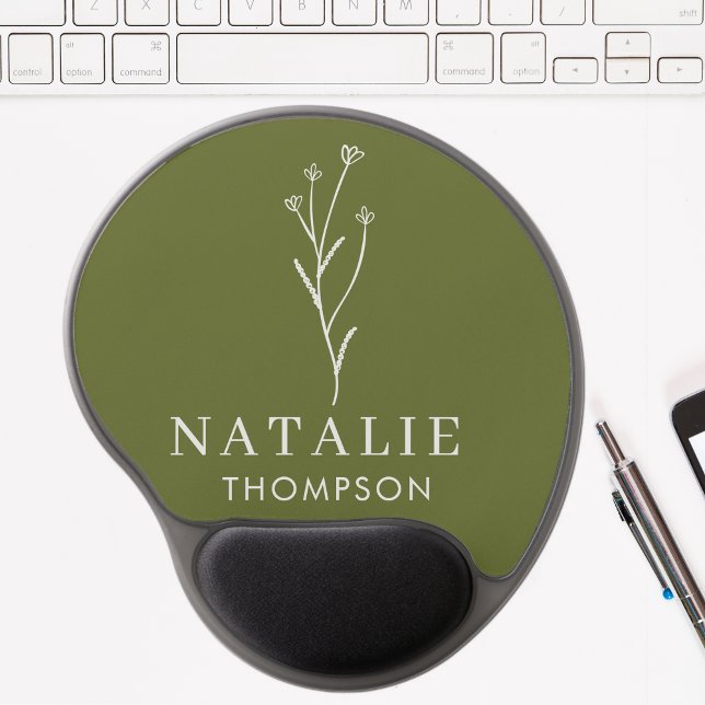 Trendy Boho Chic Olive Green Cool Personalized Gel Mouse Pad (Creator Uploaded)