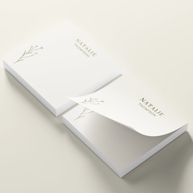 Trendy Boho Chic Olive Green Flower Personalized Post-it Notes (Creator Uploaded)