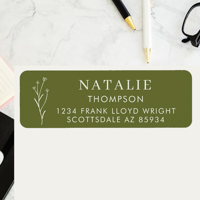 Trendy Boho Chic Olive Green Return Address Label (Creator Uploaded)