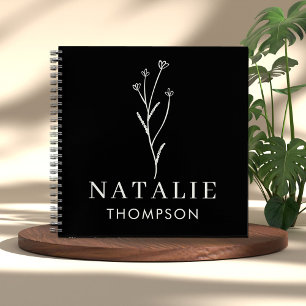 Trendy Boho Chic Personalized Name Black And White Notebook