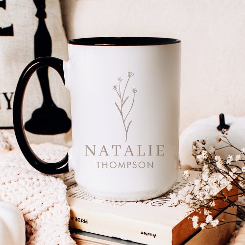 Trendy Boho Chic Rustic Griege Flower Personalized Coffee Mug