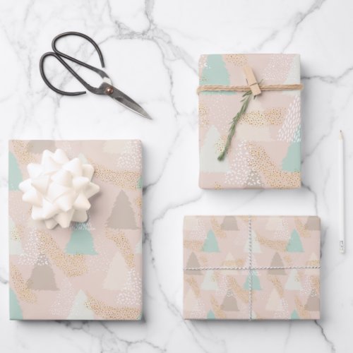 Trendy Boho Christmas Trees Holiday Wrapping Paper Sheets