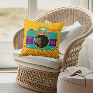 Trendy Boho Colorful Retro Fun Art Graduate Photo Throw Pillow