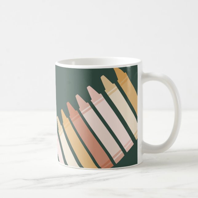 Trendy Boho Colors Crayon Teacher Name Coffee Mug (Right)