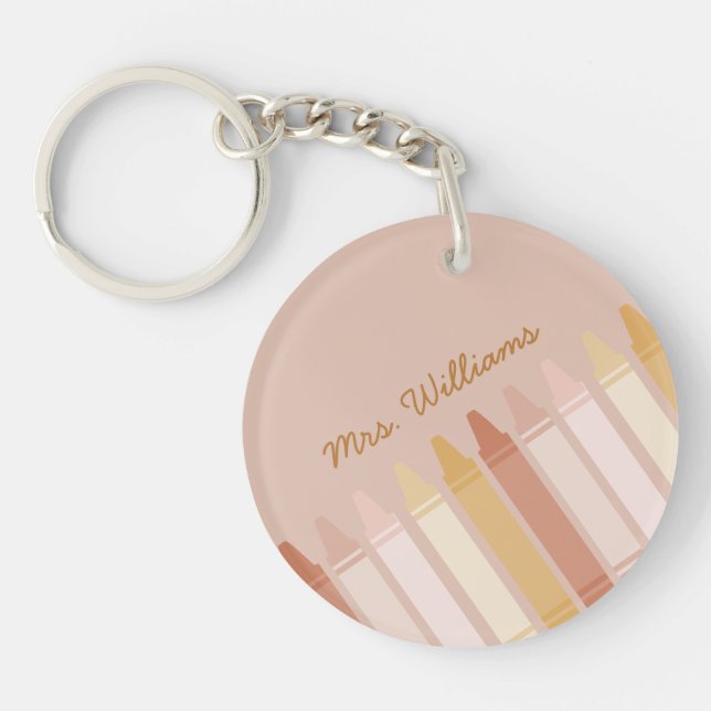Trendy Boho Colors Crayon Teacher Name Keychain (Front)