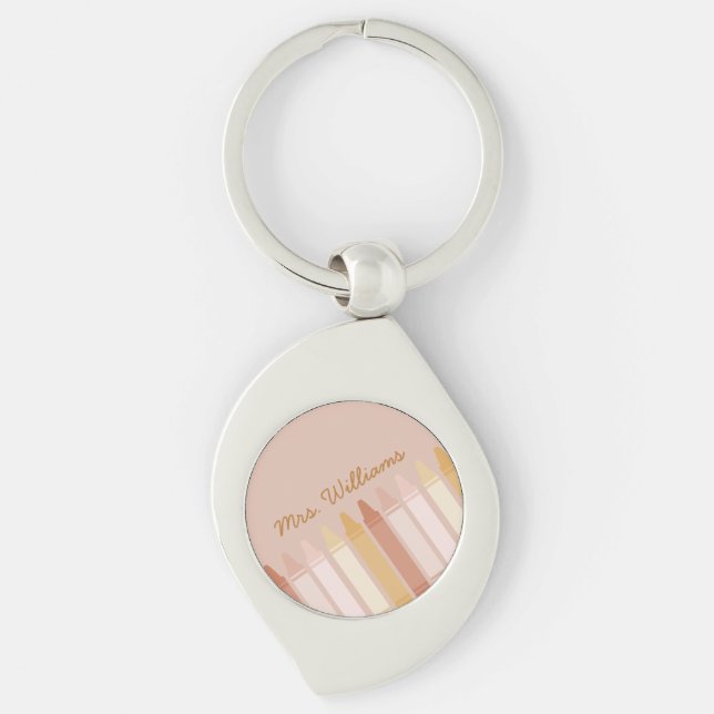 Trendy Boho Colors Crayon Teacher Name Keychain (Front)