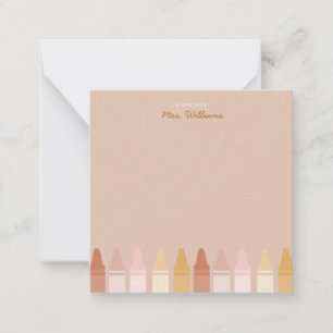 Trendy Boho Colors Crayon Teacher Name Note Card