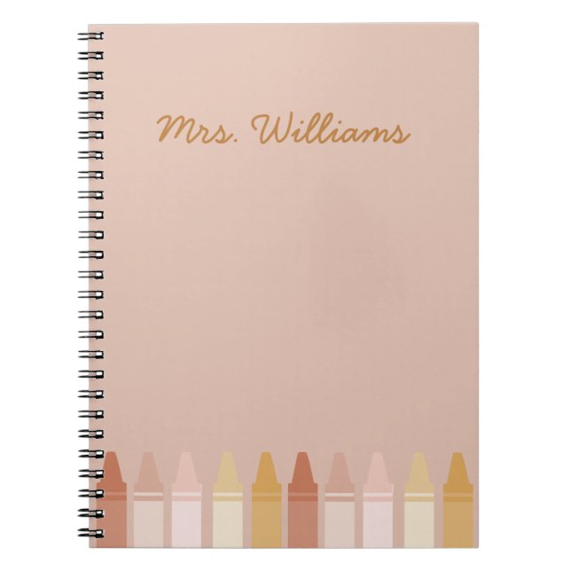 Trendy Boho Colors Crayon Teacher Name Notebook (Front)