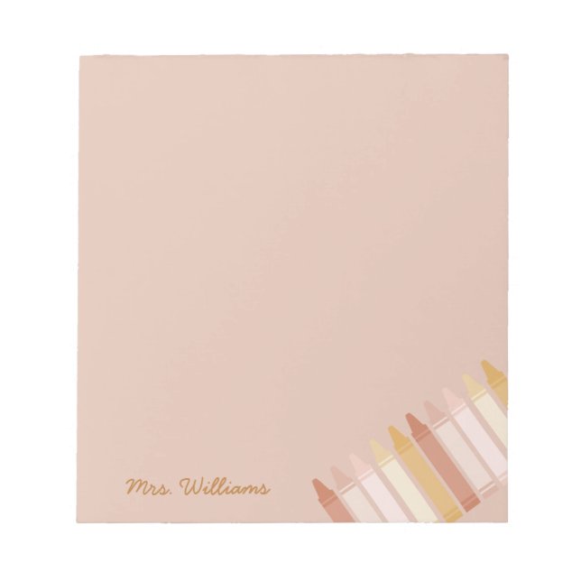 Trendy Boho Colors Crayon Teacher Name Notepad (Front)
