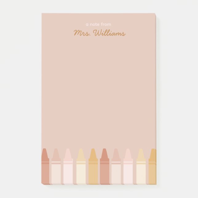 Trendy Boho Colors Crayon Teacher Name Post-it Notes (Front)
