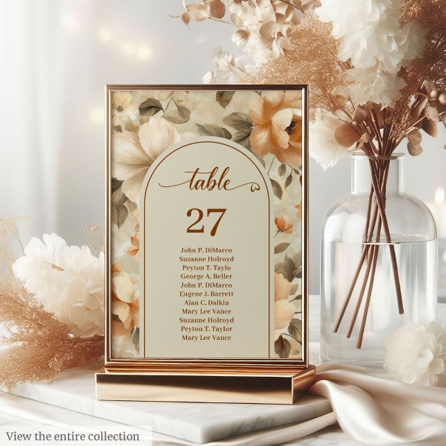 Trendy Boho Copper Ivory Olive Floral Table Number (Trendy Boho Copper Ivory Olive Floral Table Number)