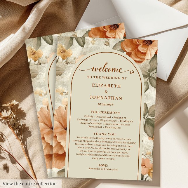Trendy Boho Copper Ivory Olive Sage Floral Wedding Program (Trendy Boho Copper Ivory Olive Floral Wedding Program)