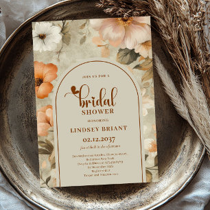 Trendy Boho Copper Sage Floral Bridal Shower Invit Invitation