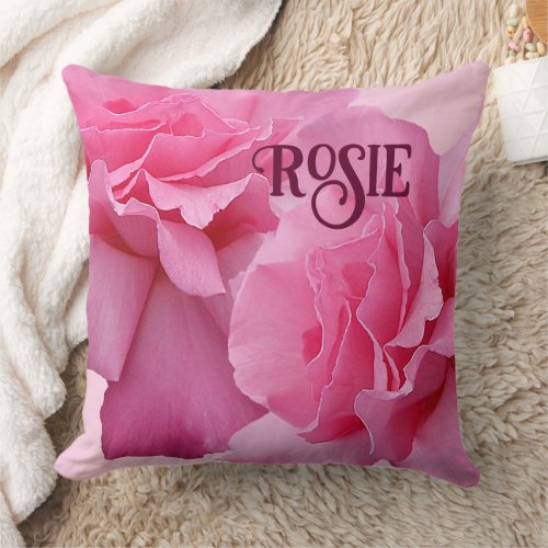 Trendy boho cute pink rose name Rosie customizable Throw Pillow